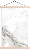 Posterhanger incl. Poster 40x60 cm - Schoolplaat - Marmer - Grijs - Wit - Textielposter - Blanke latten