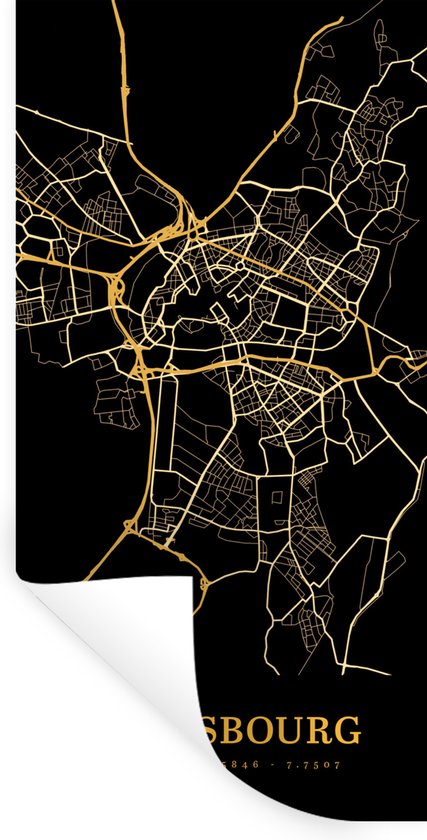 Stickers muraux - Strasbourg - Carte - Or - 20x40 cm - Feuille adhésive