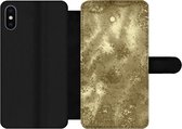 Bookcase iPhone X telefoonhoesje - Goud - Glitter - Structuur - Met vakjes - Wallet case met magneetsluiting