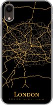 Geschikt voor iPhone XR hoesje - Londen - Kaart - Gold - Siliconen Telefoonhoesje