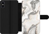 Bookcase Geschikt voor iPhone XS Max telefoonhoesje - Marmer print - Bruin - Grijs - Met vakjes - Wallet case met magneetsluiting