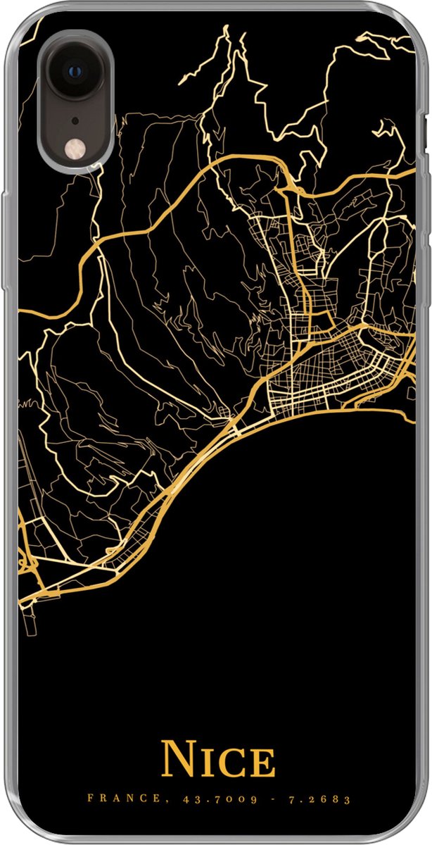 Telefoonhoesje Geschikt voor iPhone XR hoesje - Nice - Kaart - Goud - Siliconen Telefoonhoesje Telefoonhoesje