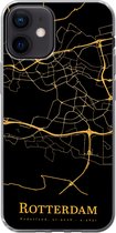 Geschikt voor iPhone 12 hoesje - Rotterdam - Kaart - Gold - Siliconen Telefoonhoesje