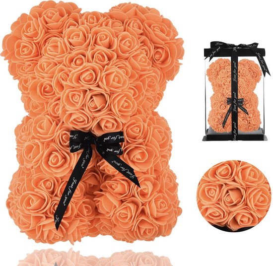 ZeyMem | Rozen beer Oranje Incl. Gift Box | 25 cm | Valentijnsdag cadeau | Moederdag | Roos | Cadeau | Bloem | Verjaardag | Jubilea | Cadeau Voor haar | Valentijn | Rozenbeer