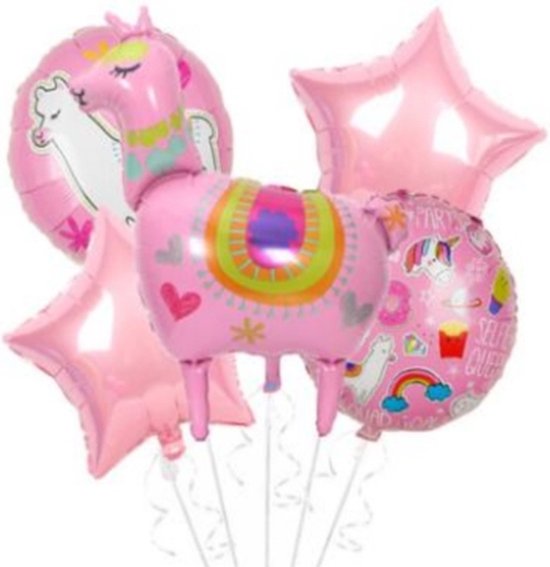Lama ballon - verjaardag - set - roze - sterren-