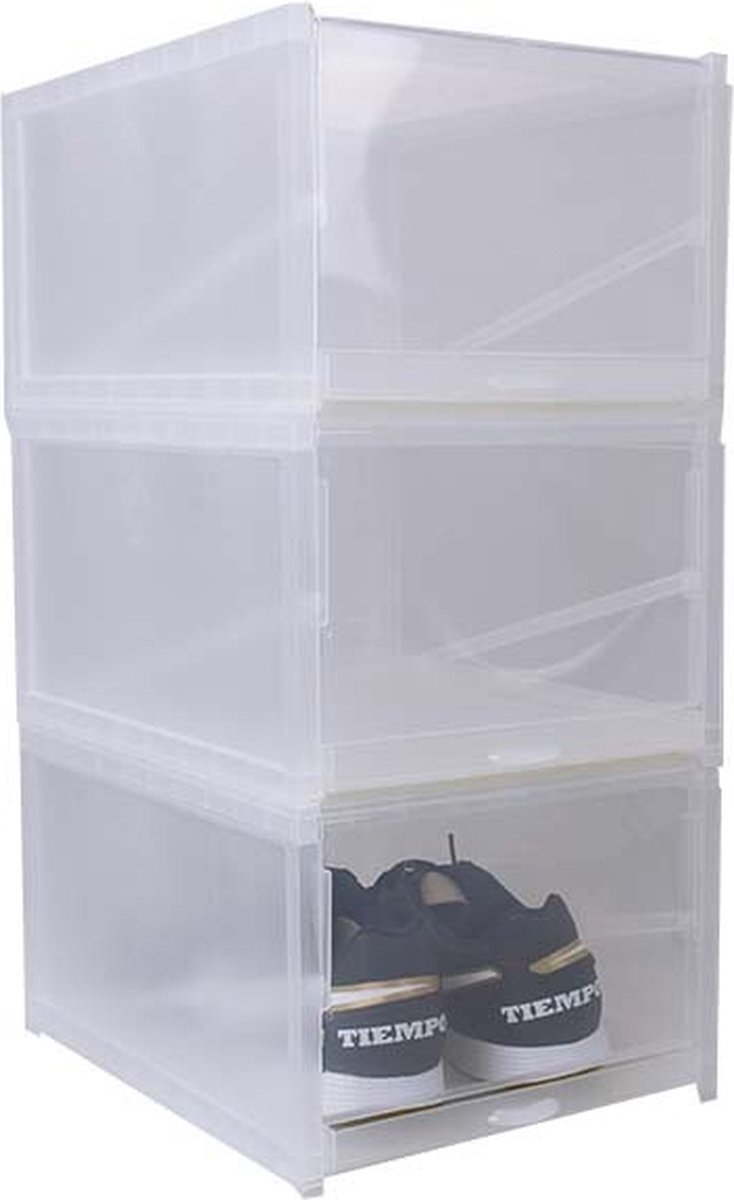 Schoenenbox per 3 stuks | Schoenen opbergsysteem | Schoenen opbergbox | Stapelbare Schoenenhouder | Schoenenkast | Schoendoos | Shoe box organizer | kleur transparant