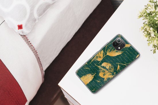 Convient pour coque Xiaomi 11T - Feuilles - Or - Vert - Coque de téléphone en Siliconen