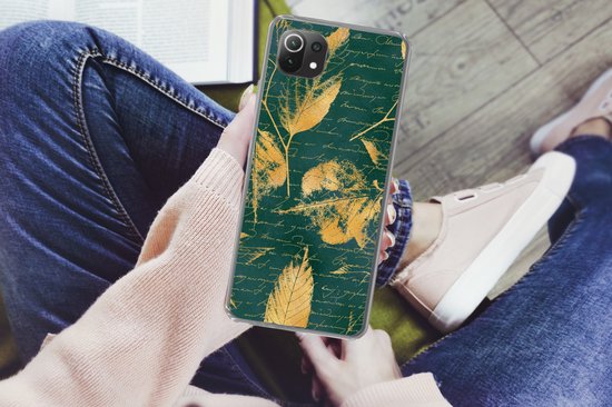 Convient pour coque Xiaomi 11T - Feuilles - Or - Vert - Coque de téléphone en Siliconen