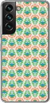 Geschikt voor Samsung Galaxy S22 hoesje - Retro - Bloemen - Design - Groen - Oranje - Siliconen Telefoonhoesje