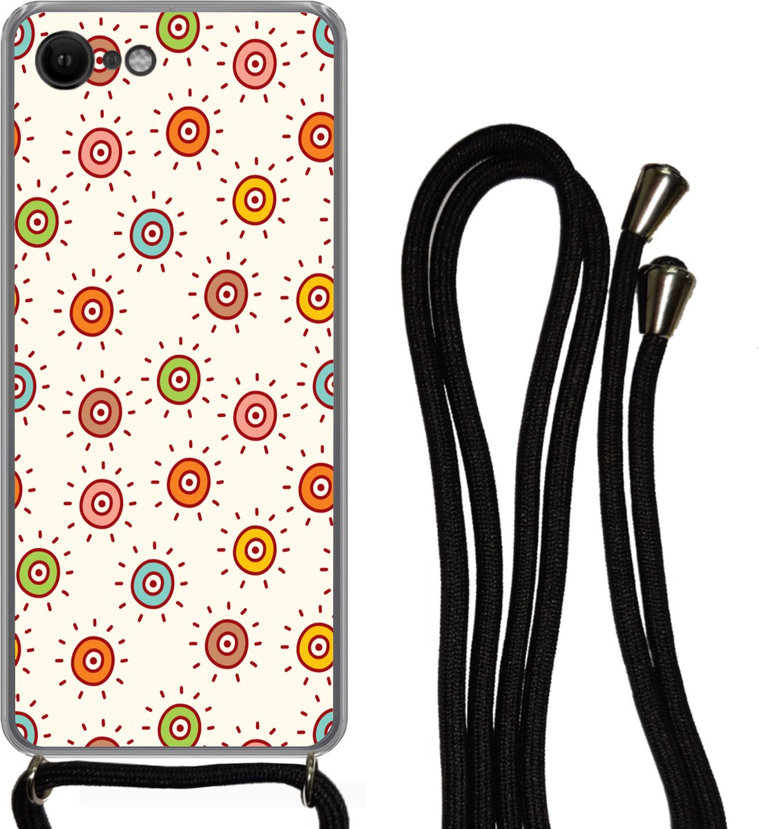 Telefoonhoesje Geschikt voor iPhone 8 - Patronen - Zon - Stippen - Girl - Kids - Kinderen - Siliconen - Crossbody - Backcover met Koord - Telefoonhoesje met koord - Hoesje met touw Telefoonhoesje
