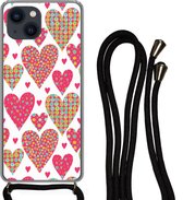 Hoesje met koord Geschikt voor iPhone 13 Mini - Meisje - Hart - Love - Patronen - Girl - Kids - Kinderen - Kind - Siliconen - Crossbody - Backcover met Koord - Telefoonhoesje met koord - Hoesje met touw