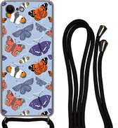 Coque avec cordon iPhone SE 2020 - Filles - Papillon - Oranje - Motifs - Fille - Kids - Enfants - Meiden - Siliconen - Bandoulière - Coque arrière avec cordon - Coque pour téléphone avec cordon - Coque avec corde