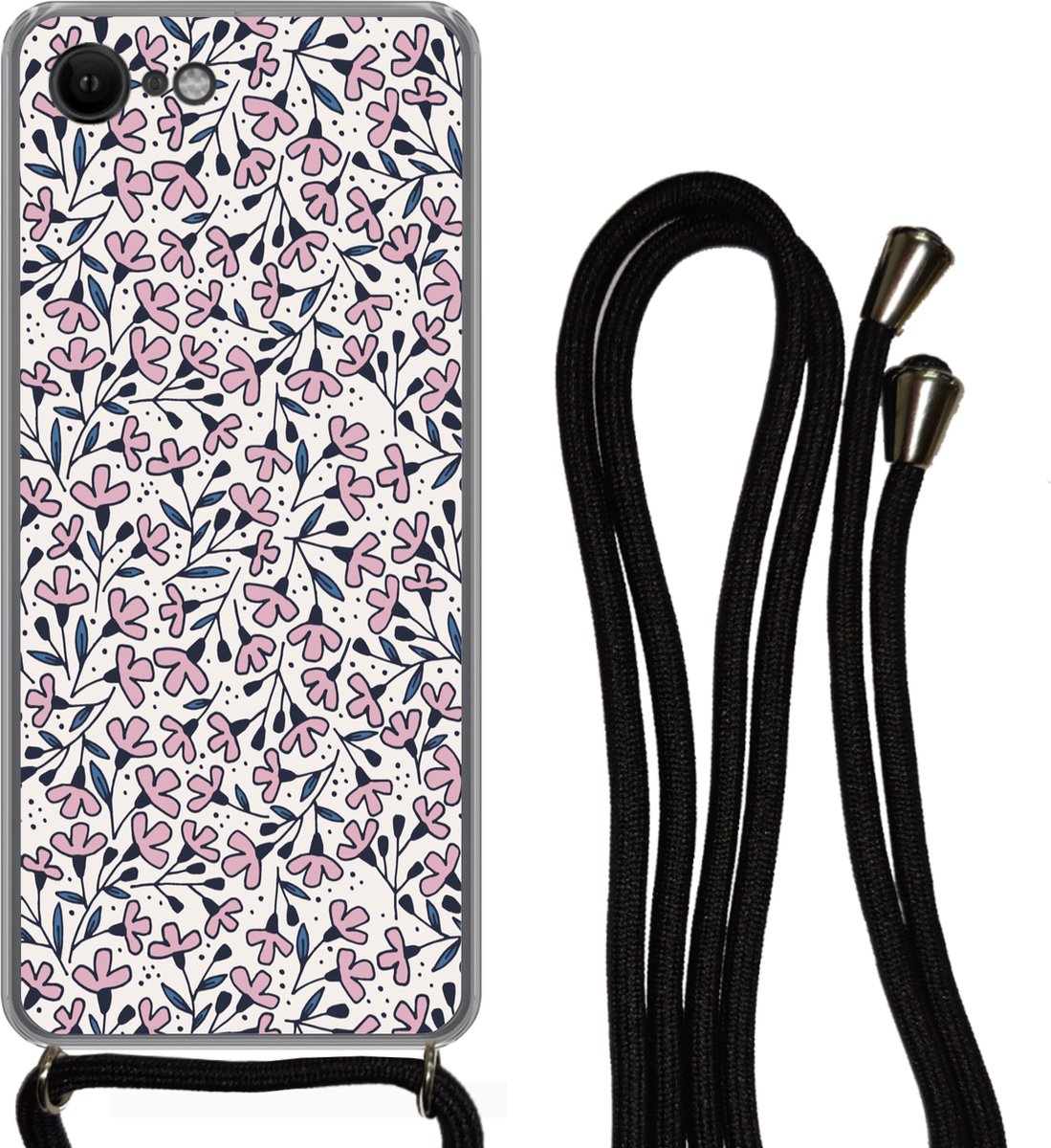 Telefoonhoesje Geschikt voor iPhone 7 - Meiden - Bloemen - Roze - Patronen - Girl - Kids - Kinderen - Meisjes - Siliconen - Crossbody - Backcover met Koord - Telefoonhoesje met koord - Hoesje met touw Telefoonhoesje