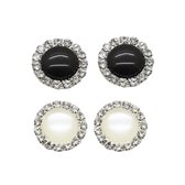 2 Paar Clip Oorbellen-Zwart-Wit-1.5 cm- Kunststof- Geen gaatje- Charme Bijoux