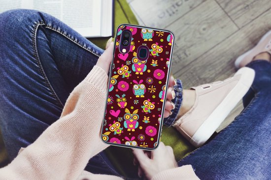 Telefoonhoesje Geschikt voor Samsung Galaxy A40 hoesje - Meisjes - Uil - Chocolade - Patronen - Girl - Kind - Kinderen - Siliconen Telefoonhoesje Telefoonhoesje