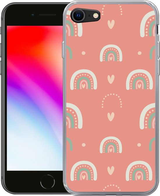 Coque iPhone 8 - Filles - Arc-en-ciel - Hartjes - Motifs - Coque de téléphone en Siliconen -