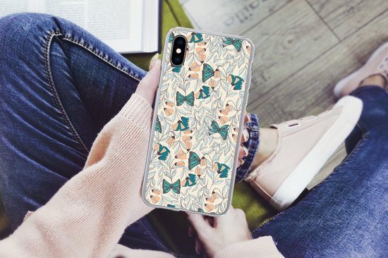 Coque iPhone Xs - Filles - Papillon - Fleurs - Motifs - Coque en Siliconen pour téléphone -