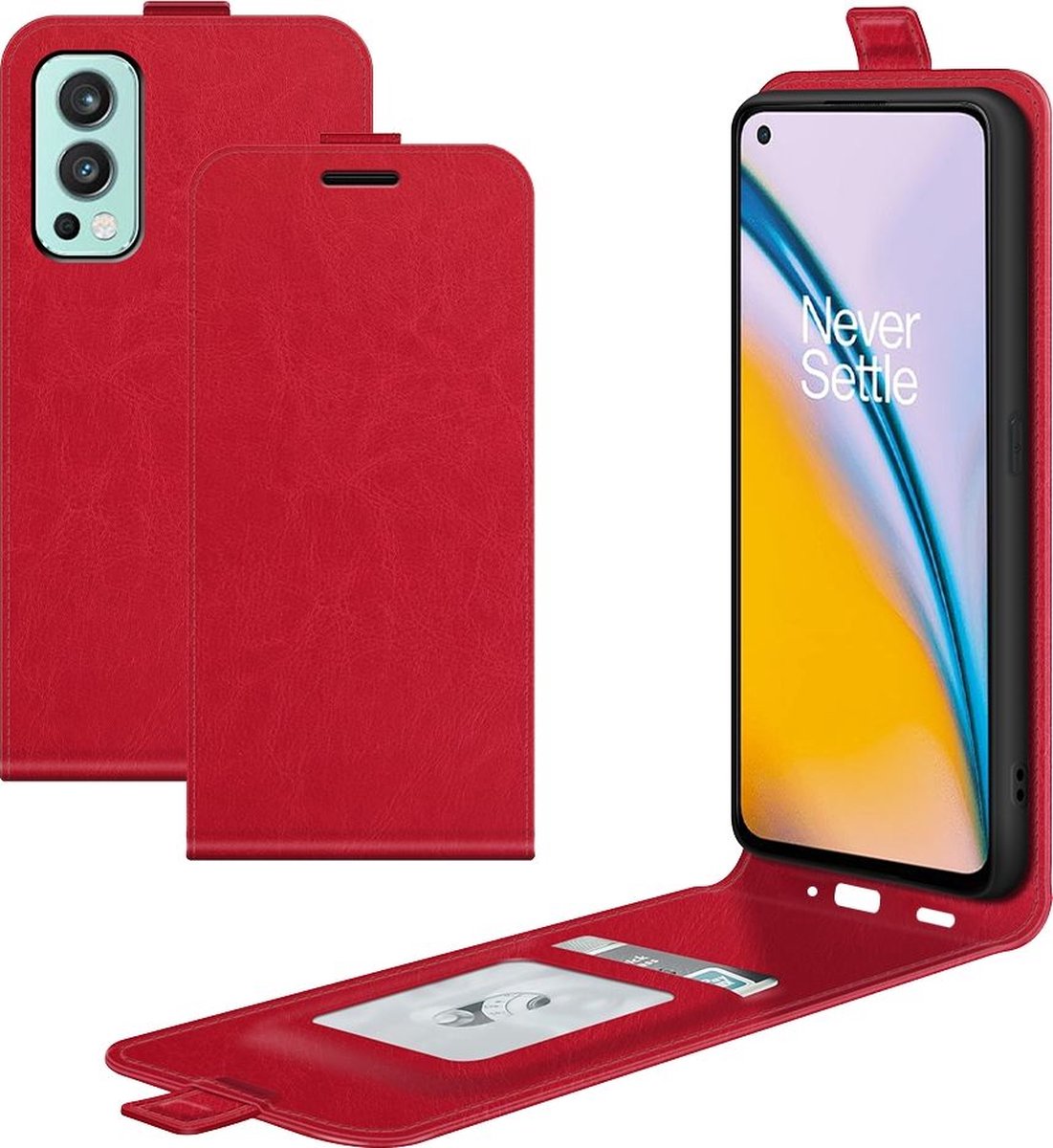 Mobigear Telefoonhoesje geschikt voor OnePlus Nord 2 Hoesje | Mobigear Flipcase | Pasjeshouder voor 1 Pasje | Telefoonhoesje voor Pinpas / OV Kaart / Rijbewijs - Rood