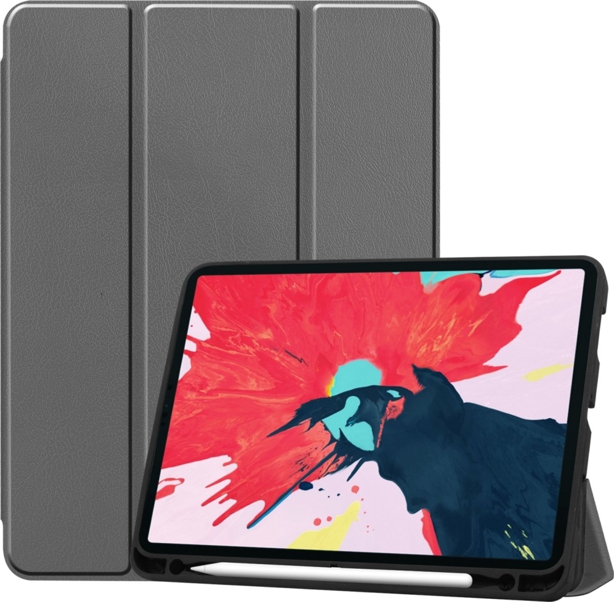 Mobigear Tablethoes geschikt voor Apple iPad Pro 11 Inch (2018) Hoes | Mobigear Tri-Fold Gel Bookcase + Stylus Houder - Grijs