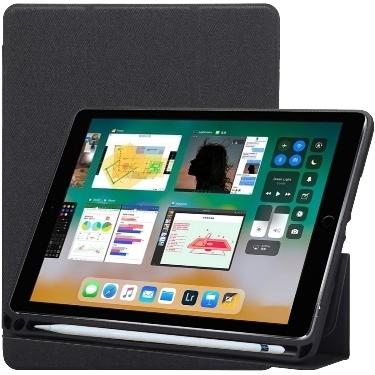 Mobigear Tablethoes geschikt voor Apple iPad 5 (2017) Hoes | Mobigear Tri-Fold Gel Bookcase + Stylus Houder - Zwart
