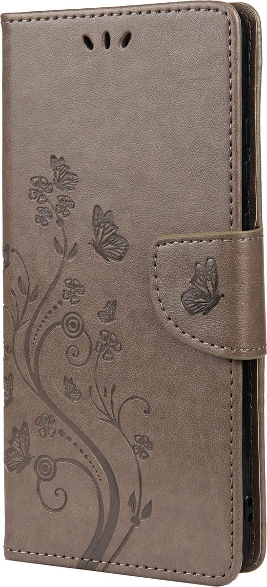 Mobigear Telefoonhoesje geschikt voor Xiaomi Redmi Note 10 5G Hoesje | Mobigear Flowers Bookcase Portemonnee | Pasjeshouder voor 2 Pasjes | Telefoonhoesje voor Pinpas / OV Kaart / Rijbewijs - Grijs