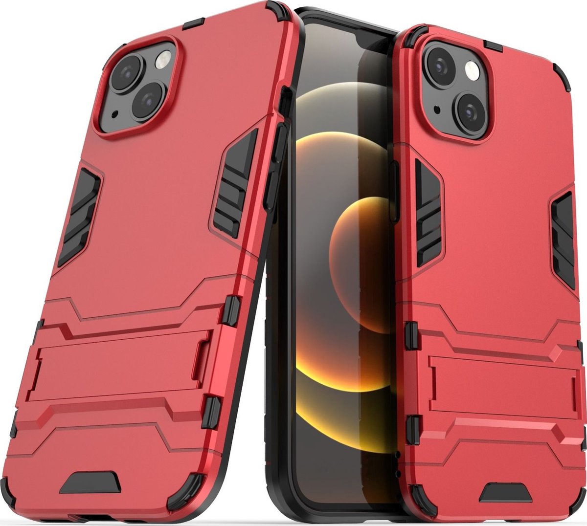 Mobigear Hoesje geschikt voor Apple iPhone 13 Telefoonhoesje Hardcase | Mobigear Armor Stand Backcover Shockproof met Standaard | Schokbestendig iPhone 13 Telefoonhoesje | Anti Shock Proof - Rood