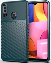 Mobigear Hoesje geschikt voor Samsung Galaxy A20s Telefoonhoesje Flexibel TPU | Mobigear Groove Backcover | Galaxy A20s Case | Back Cover - Groen