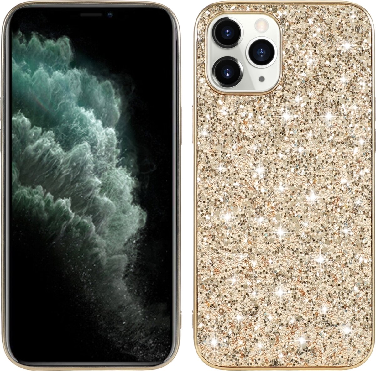 Mobigear Hoesje geschikt voor Apple iPhone 12 Telefoonhoesje Hardcase | Mobigear Glitter Backcover | iPhone 12 Case | Back Cover - Goud