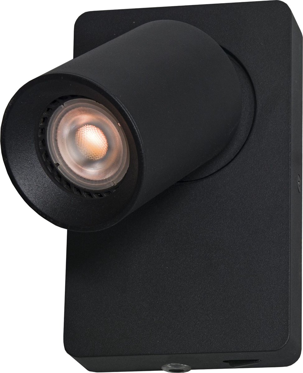 Wandlamp Megano Zwart - 1x GU10 LED 4,6W 2700K 355lm - IP20 > wandlamp binnen zwart | wandlamp zwart | leeslamp zwart | bedlamp zwart | spotje zwart | wandspot zwart | led lamp zwart | sfeer lamp zwart