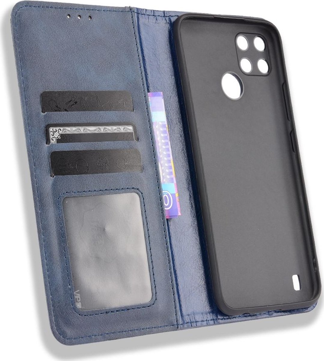 Mobigear Telefoonhoesje geschikt voor Realme C21Y Hoesje | Mobigear Sensation Bookcase Portemonnee | Pasjeshouder voor 3 Pasjes | Telefoonhoesje voor Pinpas / OV Kaart / Rijbewijs - Blauw