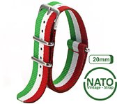 20mm Nato Strap Rood Wit Groen streep - Italië Vintage James Bond - Nato Strap collectie - Mannen - Horlogebanden - 20 mm bandbreedte voor oa. Seiko Rolex Omega Casio en Citizen