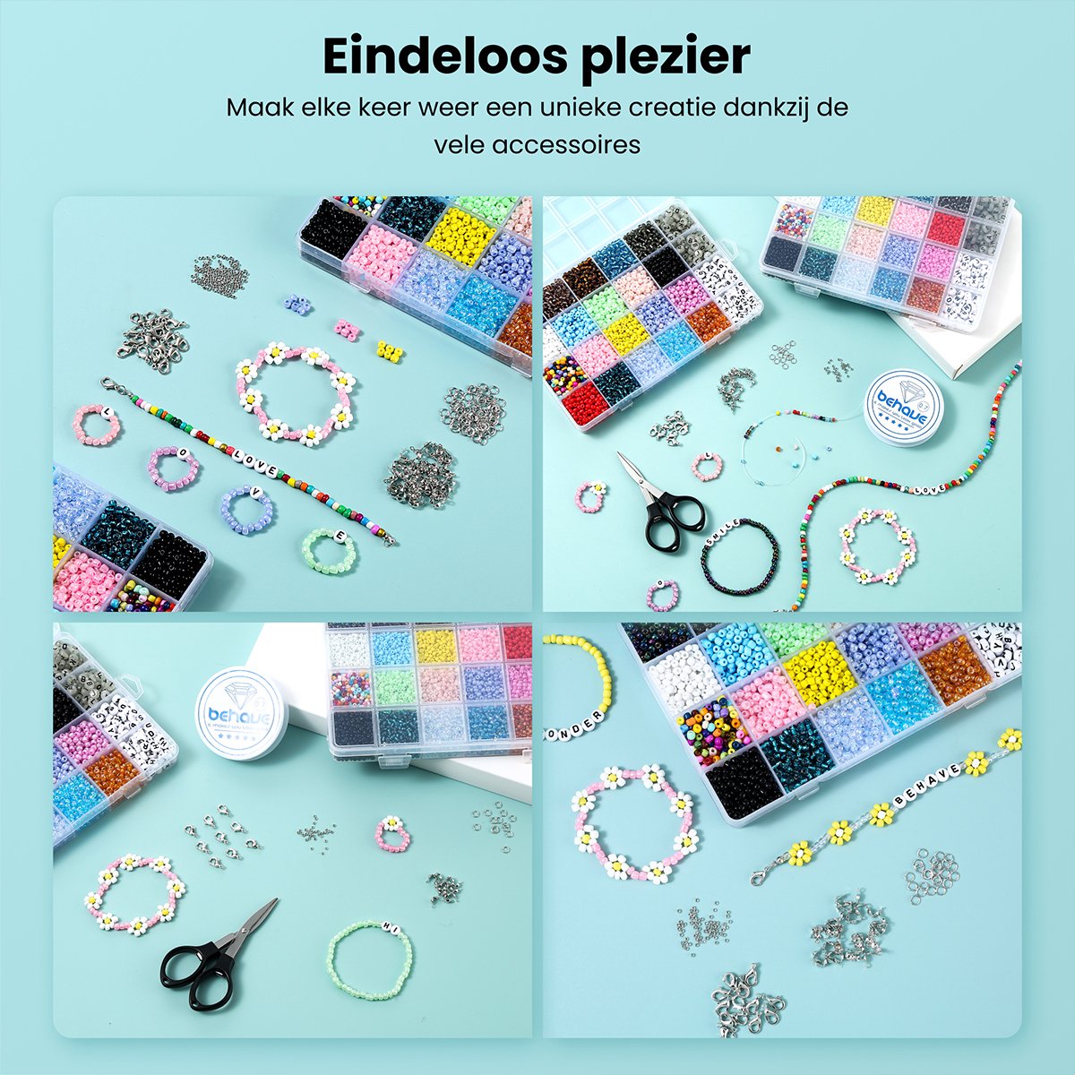 Behave 6000 Glaskralen Set Deluxe - DIY Sieraden maken - Kralen Set - Rocailles - Bedels - Letterkralen - 20 Kleuren - 4mm — afbeelding 4
