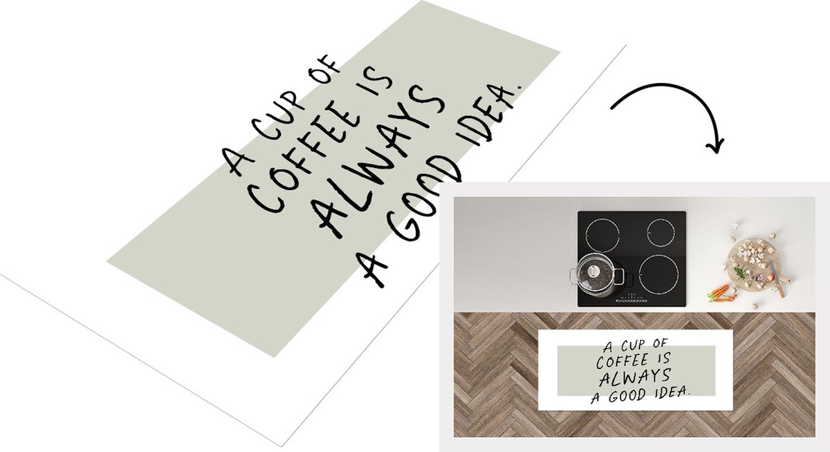 KitchenYeah Keukenloper - Loper keuken - Spreuken - A cup of coffee is always a good idea - Quotes - Koffie - 120x50 cm - Keukenloper vinyl Multicolor