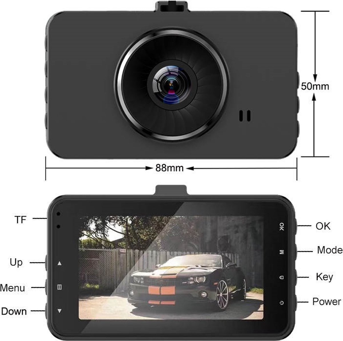 TechU™ Dashcam Voor en Achter Camera – M20 Zwart – Dashboardcamera – Full HD 1080P – 170° Wijdhoeklens – G-sensor – Bewegingssensor – Parkeermodus – Loop recording – Nachtvisie – Incl. Achteruitrijcamera - voor auto – foto 4