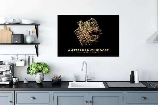 Affiche avec cadre Amsterdam - Plan de la ville - Plan d'étage - Carte - 90x60 cm
