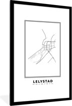 Fotolijst incl. Poster Zwart Wit- Nederland – Lelystad – Stadskaart – Kaart – Zwart Wit – Plattegrond - 80x120 cm - Posterlijst