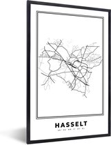 Cadre photo avec affiche Zwart Wit- België - Hasselt - Plan de la ville - Carte - Zwart Wit - Carte - 60x90 cm - Cadre pour affiche