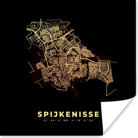 Poster Spijkenisse - Plattegrond - Kaart - Stadskaart - Nederland - 100x100 cm XXL