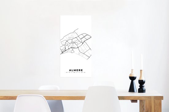 Poster Nederland – Almere – Stadskaart – Kaart – Zwart Wit – Plattegrond - 40x80 cm