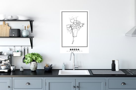 Affiche Nederland -Bas – Breda – Plan de Ville – Carte – Zwart Wit – Carte - 60x90 cm