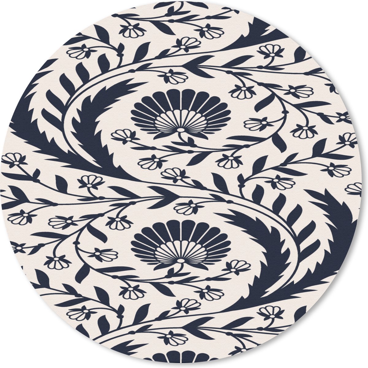 Muismat rond 20x20 cm - Mousepad Patroon - Bloem - Zwart - Ronde muismatten