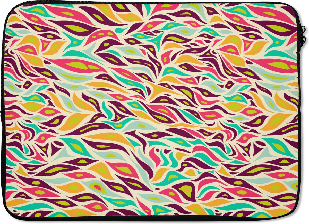 Laptophoes 14 inch - Bladeren - Lijn - Patronen - Laptop sleeve - Binnenmaat 33x23 cm - Zwarte achterkant