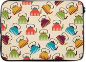 Laptophoes 14 inch - Design - Retro - Theepot - Kleuren - Laptop sleeve - Binnenmaat 34x23,5 cm - Zwarte achterkant