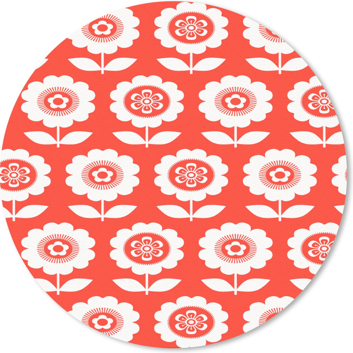 Muismat rond 40x40 cm - Mousepad Bloemen - Patroon - Rood - Ronde muismatten