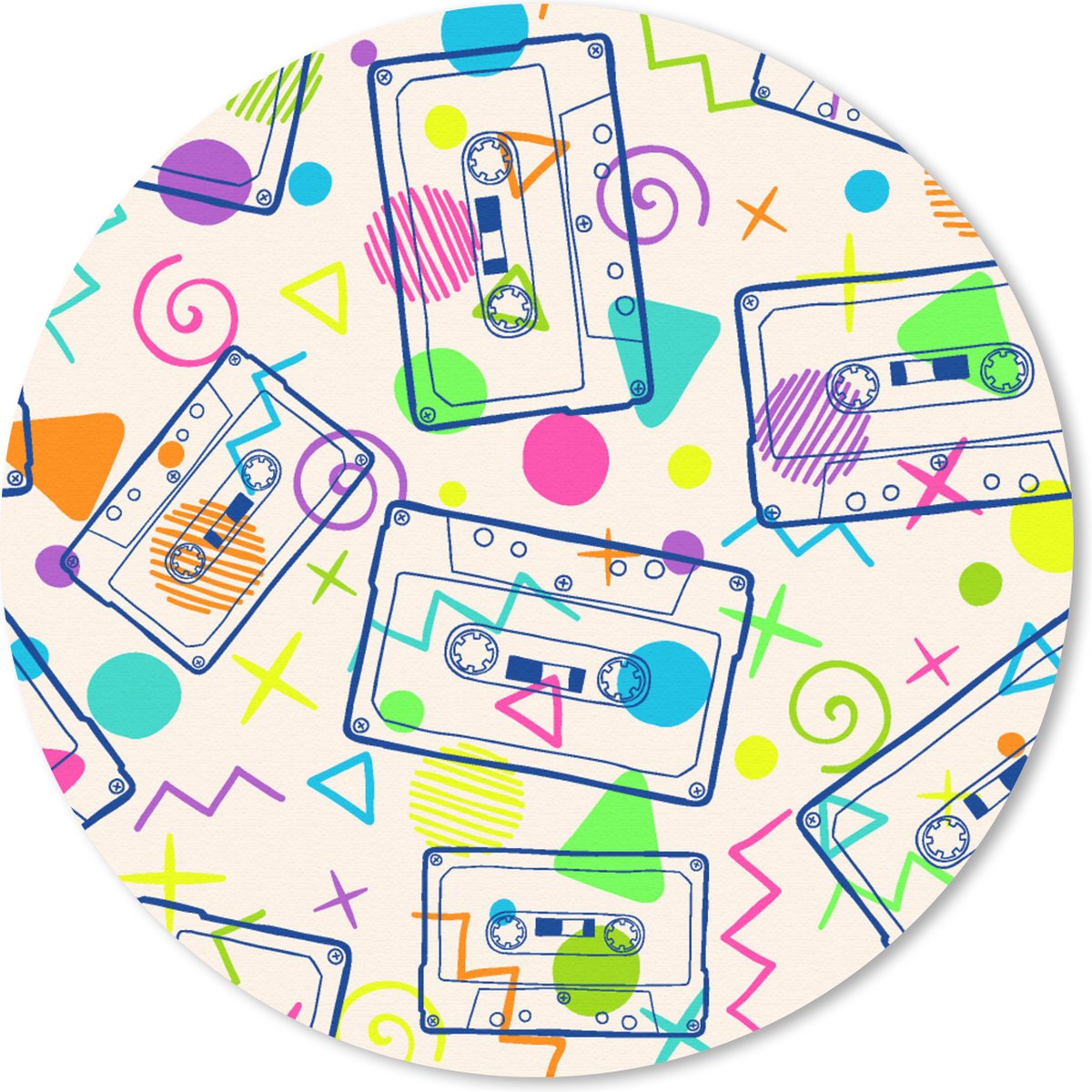 Muismat rond 40x40 cm - Mousepad Patronen - Retro - Cassette - Jaren 80 - Ronde muismatten