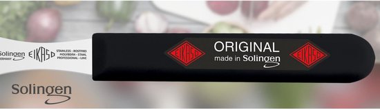 Fourchette Solingen Original avec manche noir et logos rouges.