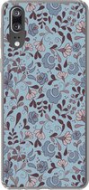 Telefoonhoesje Geschikt voor Huawei P20 hoesje - Patroon - Bloem - Grijs - Blauw - Siliconen Telefoonhoesje
