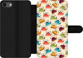 Bookcase Geschikt voor iPhone 8 telefoonhoesje - Design - Retro - Theepot - Kleuren - Met vakjes - Wallet case met magneetsluiting