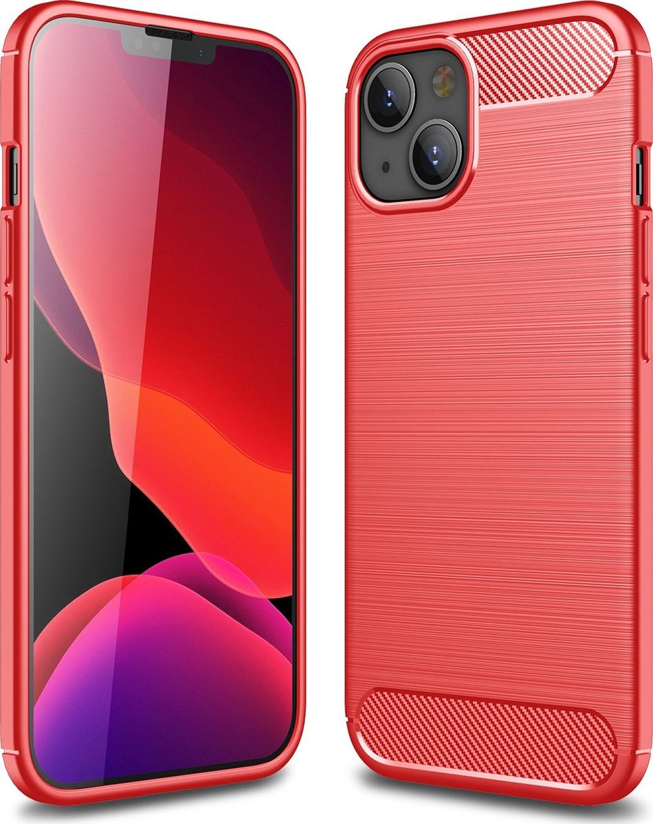 Mobigear Hoesje geschikt voor Apple iPhone 13 Telefoonhoesje Flexibel TPU | Mobigear Brushed Slim Backcover | iPhone 13 Case | Back Cover - Rood
