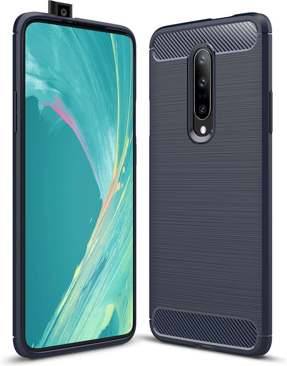 Mobigear Hoesje geschikt voor OnePlus 7 Telefoonhoesje Flexibel TPU | Mobigear Brushed Slim Backcover | 7 Case | Back Cover - Marineblauw